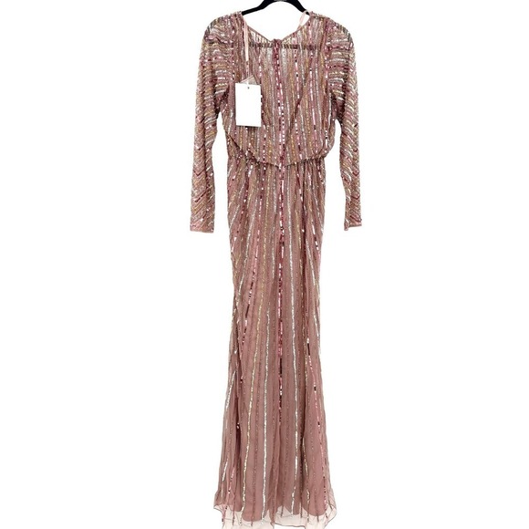 MAC DUGGAL Sequined V Neck Long Sleeve Column Gown Rosewood 4 NWT - Picture 6 of 11